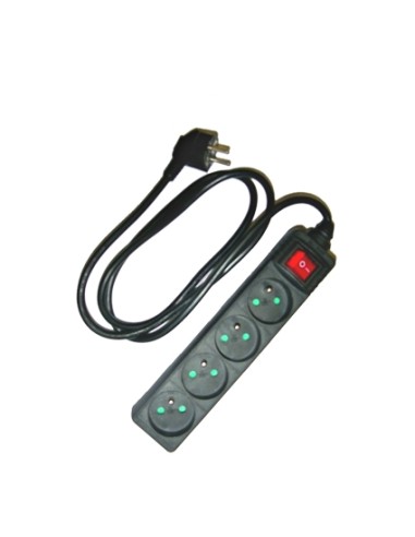 Multiprise 4 prises noire câble 1.5m 3G1.5 + inter. lumineux